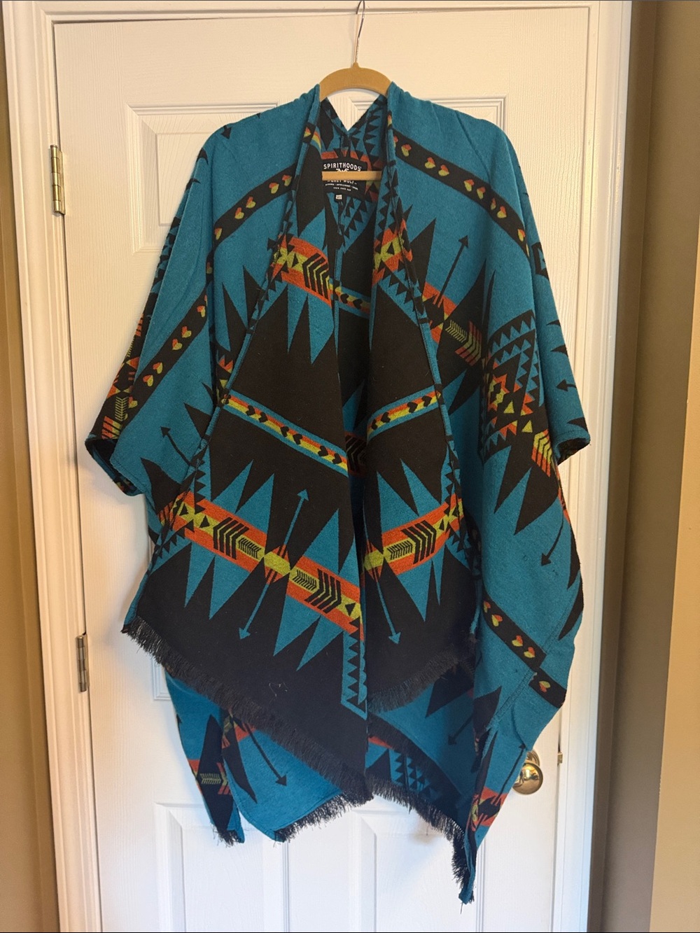 Spirithoods Southwestern Print Open Front Poncho - Teal & Black
